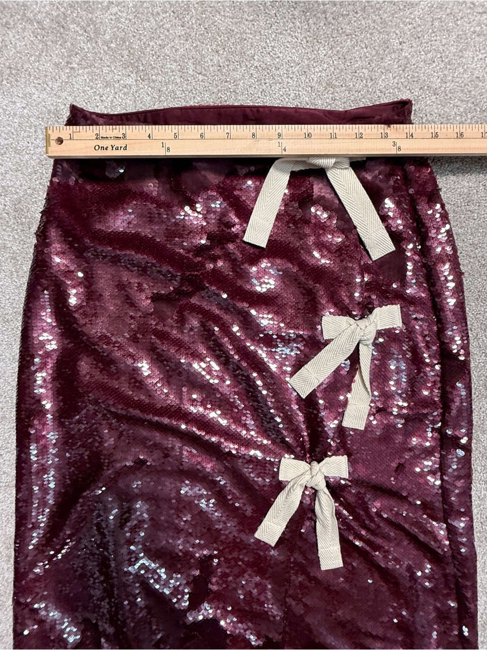 Ganni Burgundy Sequin Midi Skirt with Cream Bow Details | size 38 or US 6 | EUC - Picture 7 of 16